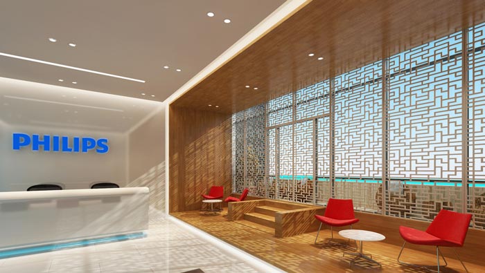 航空科技公司辦公室前臺(tái)裝修設(shè)計(jì)案例效果圖