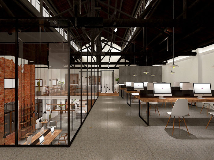 服飾設(shè)計(jì)公司辦公室二樓辦公區(qū)域裝修設(shè)計(jì)案例效果圖