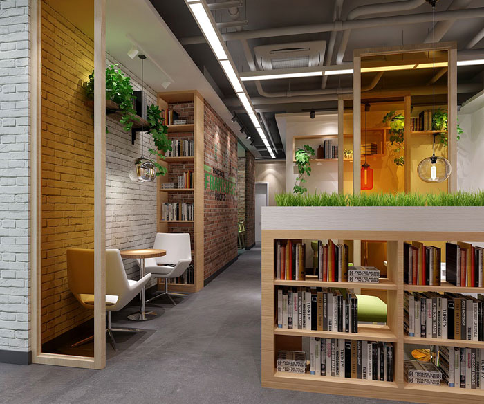640平方中型辦公室閱讀區(qū)域裝修設計案例效果圖