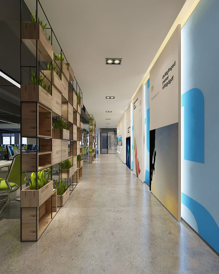 1050平方時(shí)尚創(chuàng)意辦公室過(guò)道裝修設(shè)計(jì)案例效果圖