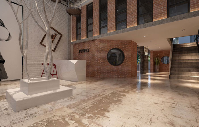 500平方服裝公司辦公室前臺(tái)大廳軟裝設(shè)計(jì)效果圖