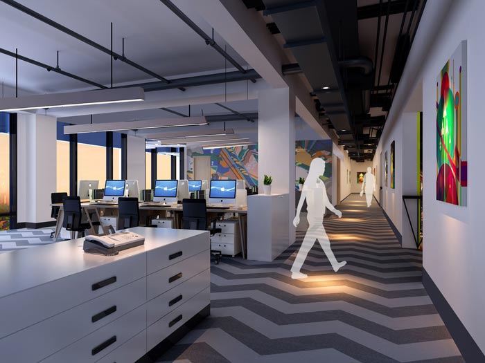 2200平方廠房辦公室辦公區(qū)域過(guò)道裝修設(shè)計(jì)案例效果圖