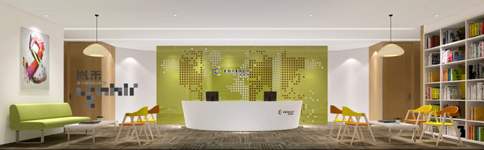 狄邦教育辦公室前臺(tái)裝修設(shè)計(jì)案例效果圖