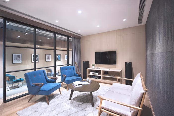 音樂傳媒公司辦公室交流區(qū)域裝修設(shè)計(jì)案例效果圖