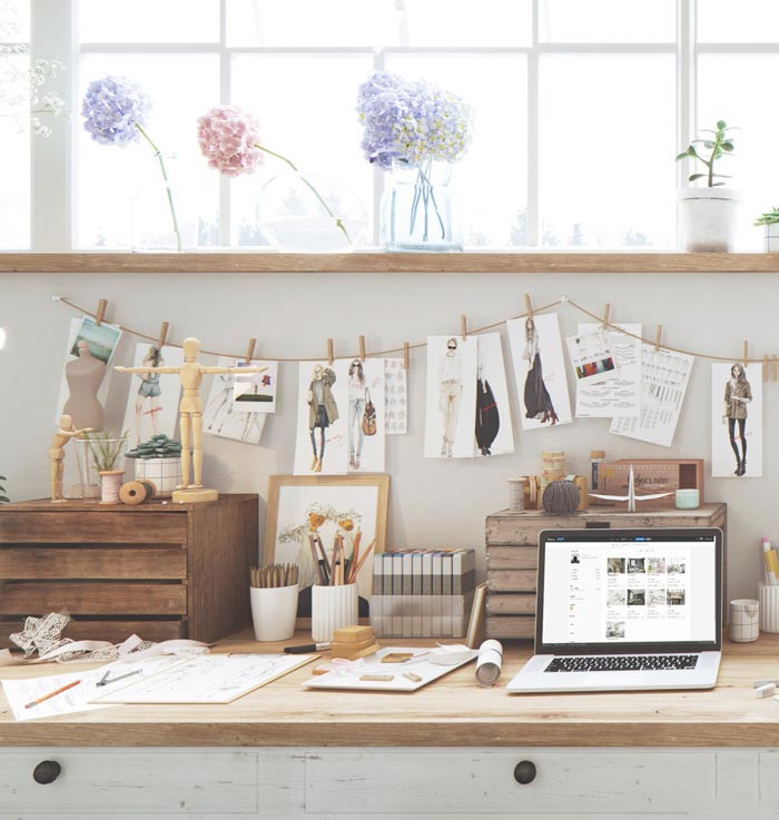 服裝設(shè)計(jì)工作室辦公桌區(qū)域裝修設(shè)計(jì)案例效果圖