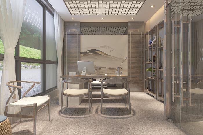 中式風格總經(jīng)理辦公室裝修設計案例效果圖