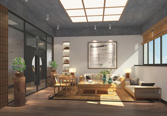 現(xiàn)代中式風格辦公室茶水間裝修設(shè)計案例效果圖