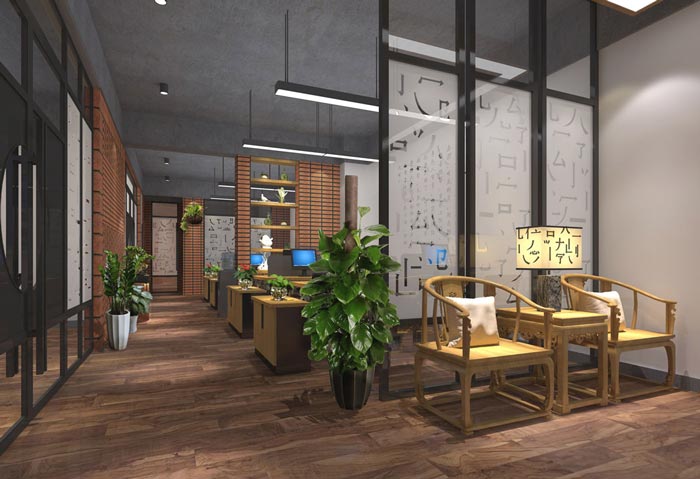 現(xiàn)代中式風格辦公室辦公區(qū)域裝修設(shè)計案例效果圖