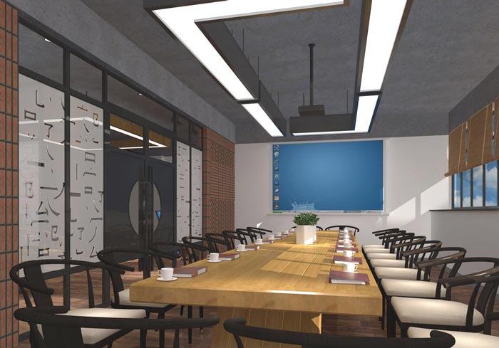 現(xiàn)代中式風格辦公室會議室裝修設(shè)計案例效果圖