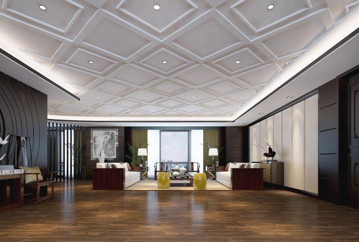 中式風(fēng)格房地產(chǎn)管理辦公室進(jìn)門(mén)接待裝修設(shè)計(jì)案例效果圖