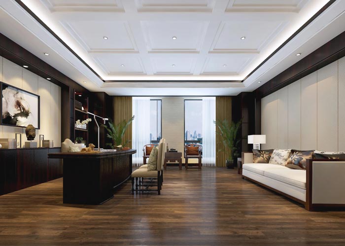 中式風(fēng)格房地產(chǎn)管理總經(jīng)理辦公室裝修設(shè)計(jì)案例效果圖