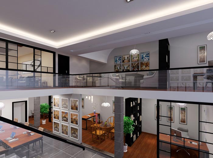 新中式loft風(fēng)格辦公室格局裝修設(shè)計案例效果圖