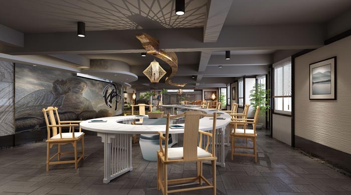 新中式禪意辦公室辦公區(qū)域裝修設(shè)計(jì)案例效果圖