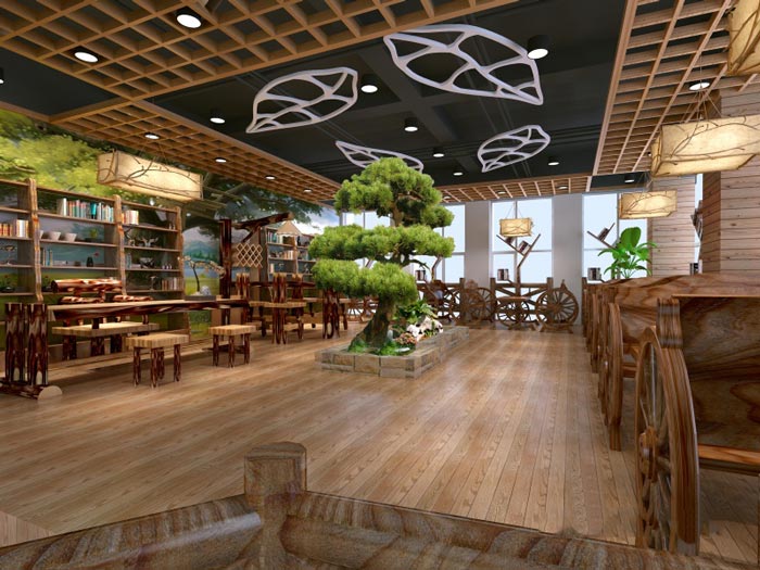 中式自然風格辦公室休息區(qū)域裝修設計案例效果圖