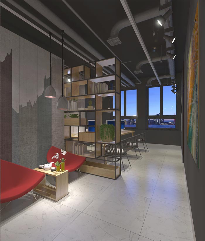 116平方創(chuàng)業(yè)公司辦公室接待區(qū)域裝修設計案例效果圖