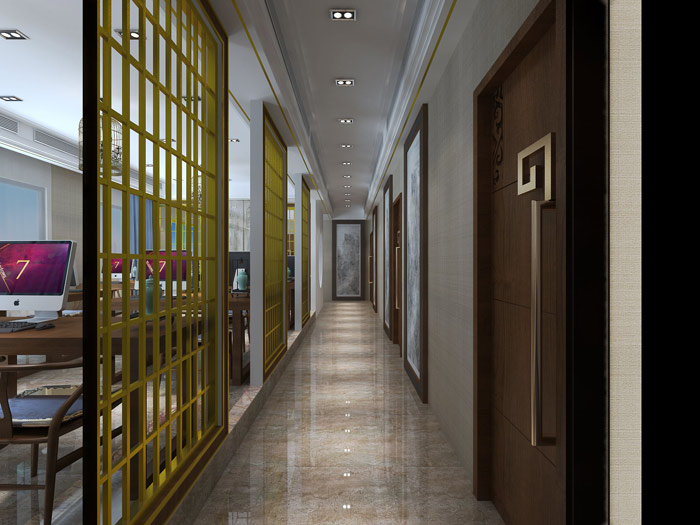 新中式風格辦公室過道設(shè)計方案效果圖