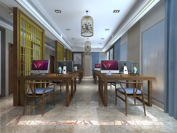 新中式風格辦公室辦公區(qū)域設(shè)計方案效果圖
