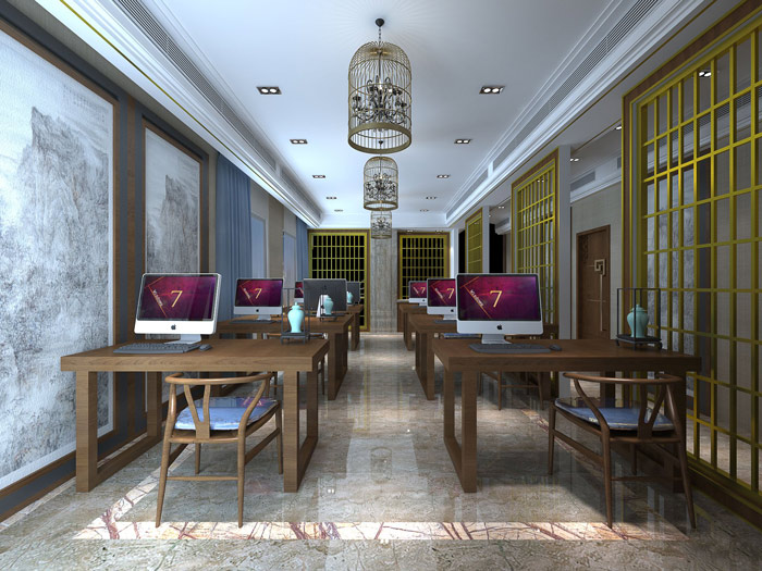 新中式風格辦公室辦公區(qū)域設(shè)計方案效果圖