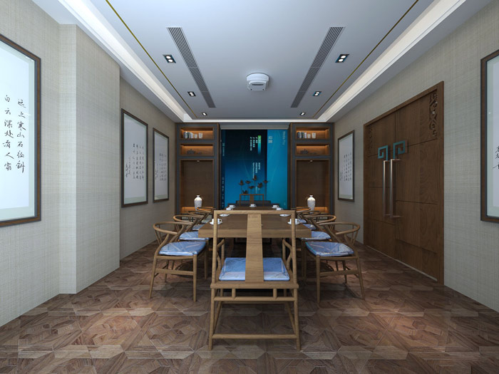 新中式風格辦公室會議室設(shè)計方案效果圖
