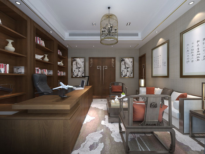 新中式風格總經(jīng)理辦公室設(shè)計方案效果圖