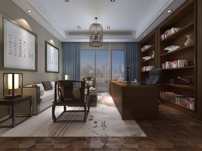 新中式風格總經(jīng)理辦公室設(shè)計方案效果圖