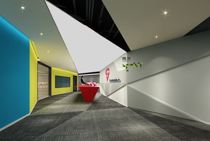 汽車超人公司辦公室20樓前臺(tái)裝修設(shè)計(jì)效果圖