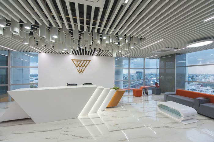 服裝貿(mào)易辦公室前臺裝修設(shè)計案例效果圖