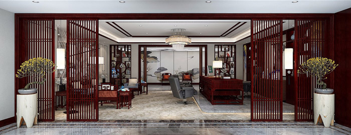 中式總經(jīng)理辦公室裝修效果圖