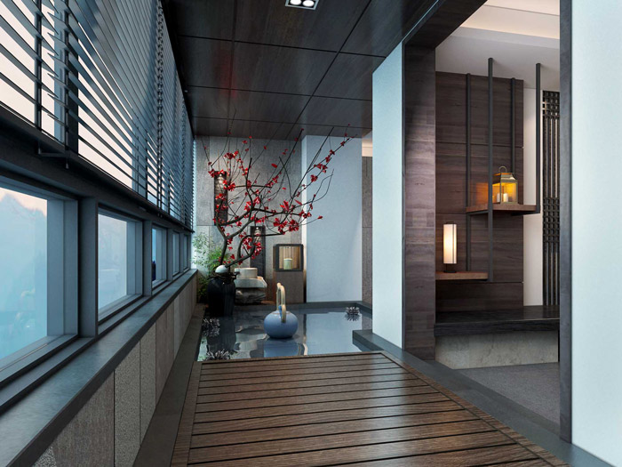 新中式辦公空間進門區(qū)裝修效果圖