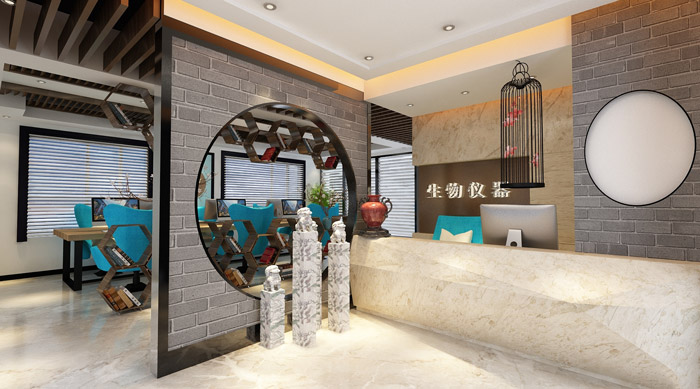 現(xiàn)代中式辦公室前臺設計效果圖