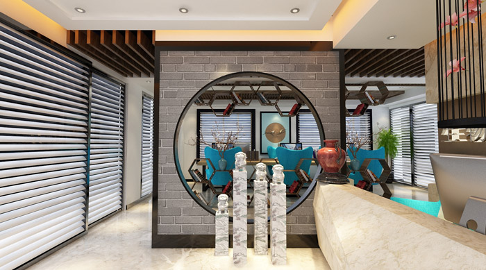 現(xiàn)代中式辦公室隔墻設計效果圖