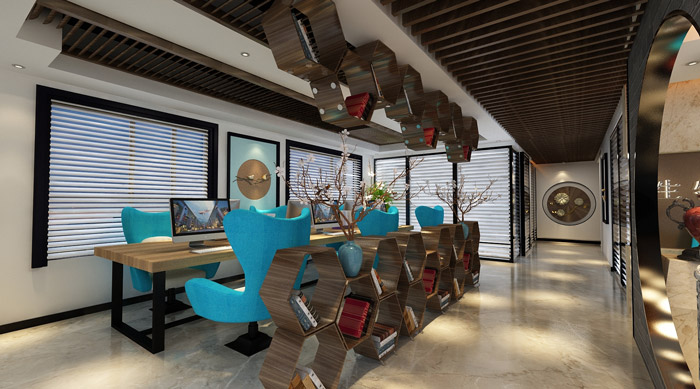 現(xiàn)代中式辦公室辦公區(qū)設計效果圖