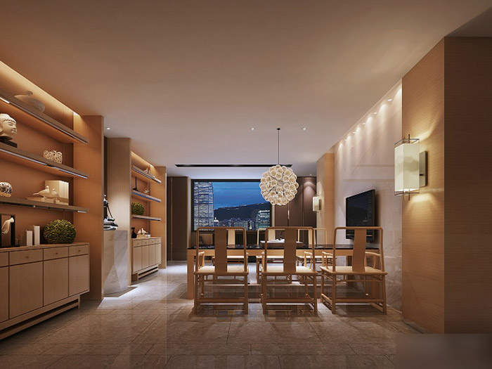 中式禪意辦公室會(huì)議室設(shè)計(jì)效果圖