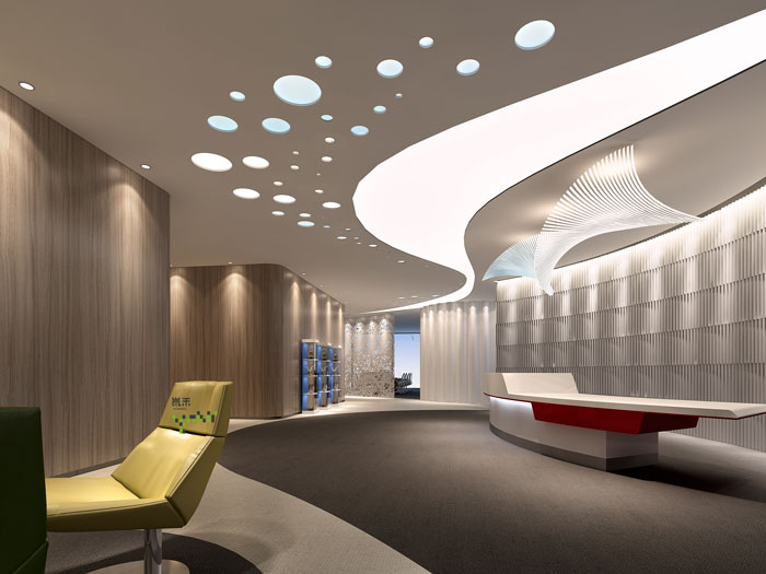 杭州過濾器材公司辦公室前臺過道裝修效果圖