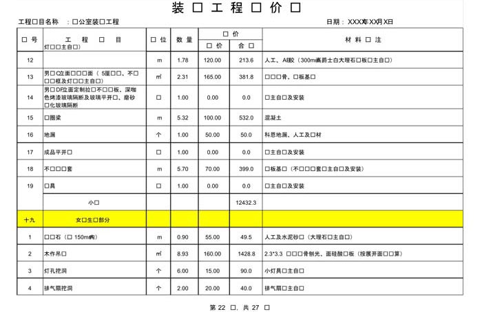 某辦公室裝修預(yù)算范本